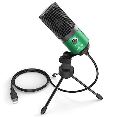 Obrázek FIFINE mikrofon PC USB, pro MAC PS4 PS5, Studio se stojanem, studiová kvalita nahrávání kondenzátorových mikrofonů zelený