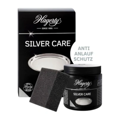 Obrázek Hagerty Silver Care stříbrná pasta 185 g I účinná lešticí na čištění a péči o stříbro postříbřený kov prostředek stříbra pro naběhlé stříbrné zboží talíře podnosy vč. houby