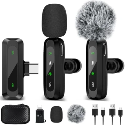 Obrázek LIUWID kabelloses Lavalier Mikrofon, Mini Mikrofon für iPhone/Typ C, Plug Play Digitalanzeige, mit Rauschunterdrückung TikTok, Youtube, Vlog Video