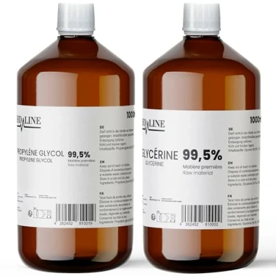 Obrázek hd line 1000 ml glycerin E422 + Propylenglykol E1520, perfektní pro DIY, čistota farmaceutické kvality, potravinářská kvalita, raw materiál VG PG, čistý, veganský, Ph. Eur/USP