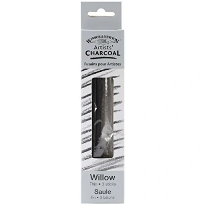 Obrázek Winsor &amp; Newton kreslicí uhlí přírodní Charcoal 7005169 z vrbového dřeva, krycí v umělecké kvalitě, ideální pro kreslení uhlíků s vysokými kontrasty tenké, 3 kusy