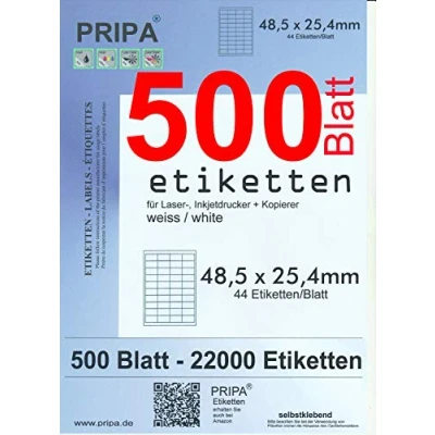 Obrázek pripa Amazon FBA odesílací etikety 48,5 x 25,4 mm 44 kusů na A4 MaxiPack 500 listů DIN samolepicí 22 000 etiket