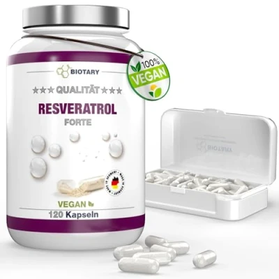 Obrázek resveratrol 120 kapslí 500 mg, zásoba 4 měsíce, včetně krabičky na pilulky, laboratorně testováno, veganské, 98% trans z japonského kořenového výtažku křídlatky, bez stearátu
