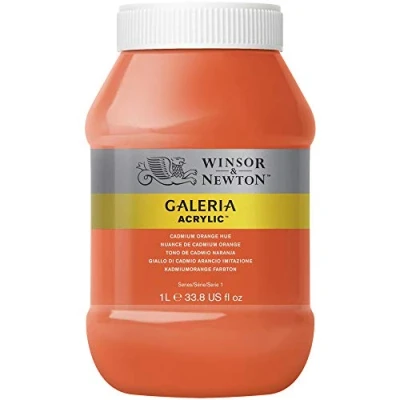 Obrázek Winsor &amp; Newton Akrylová barva Galeria 2154090, vysoká pigmentace, stálobarevná, máslová konzistence, 1000 ml hrnec kadmiová oranžová