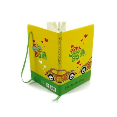 Obrázek BRISA VW Collection Volkswagen poznámkový deník na psaní, linkovaný v pevné vazbě designu brouka DIN A5 (Flower Power/žlutá)