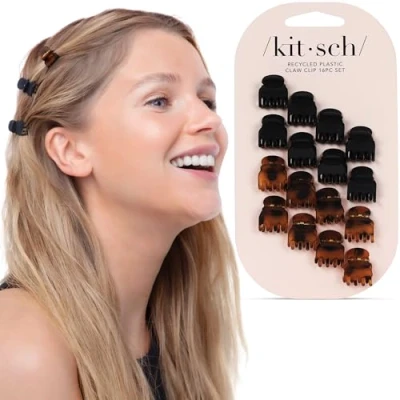 Obrázek Kitsch kleine Haarspangen für Frauen, recycelter Kunststoff, Klauenklammern &amp; Mini Klauenclips Haare, dünnes Haar, winzige Kieferklammer 16 Stück (Schildkröte