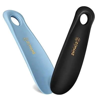 Obrázek ZOMAKE Mini lžíce na boty Malá umělá hmota, krátké nazouváky bot plast Shoe Horn Set 2 18. 5 cm s nástěnným držákem