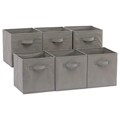 Obrázek Amazon Basics Skládací úložná kostka/organizér z látky s úchyty, 6 kusů, jednobarevná šedá, 26,6 x 27,9 cm