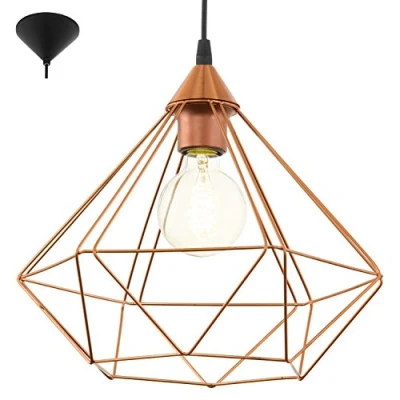 Obrázek EGLO Závěsná lampa Tarbes, 1 plamenné vintage závěsné svítidlo v retro vzhledu, materiál: ocel, plast, barva: měď, černá, objímka: E27, Ø 32,5 cm