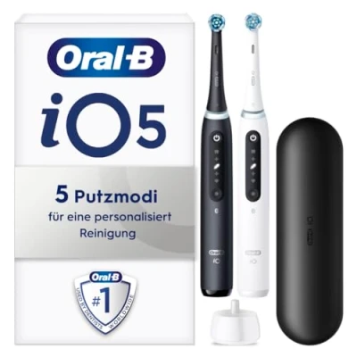 Obrázek Oral B iO Series 5 elektrický zubní kartáček / kartáček, dvojité balení, magnetická technologie, 2 nasazovací kartáčky, režimů čištění pro péči o zuby, LED displej a cestovní pouzdro