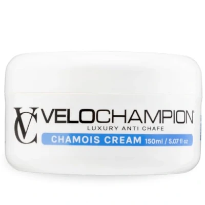 Obrázek VeloChampion Luxusní sedací krém Chamois pro jízdu na kole a běhání Veganský proti přilnavosti muže ženy. Snižuje tření v sedle, stehnech chodidlech (150 ml)