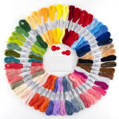 Obrázek Sada 50 barev vyšívacích nití, Embroidery Floss Multicolor Měkký polyester Perfektní pro náramky, knoflíky, výšivka, ruční práce, řemesla, křížkový steh, 8 m, 6 vláken, nitě, šicí nitě háčkování