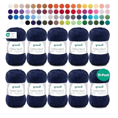 Obrázek Gründl Cotton Quick Uni pletací příze / háčkovací příze, 10 klubíček à 50 g (barevná ze 100% bavlny, certifikováno Öko Tex, 125 m, tloušťka jehlic: 3 4, x g), tmavě modrá