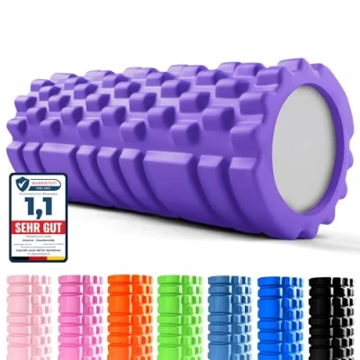Obrázek unycos Faszienrolle (33x14 cm), Fitness Rolle mit 3D Texturmassage und 50 Übungen E Book, Hartschaumrolle zur Selbstmassage, Belastbar 130 kg, Massagerolle für Funktionales Training (Violett)