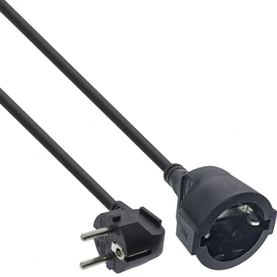 Obrázek InLine Prodlužovací kabel, napájecí 1 m, ochranný kontakt konektor zahnutý/zásuvka, H05VV F, vnitřní prostor, zvýšená ochrana proti dotyku, černá, 16400Y