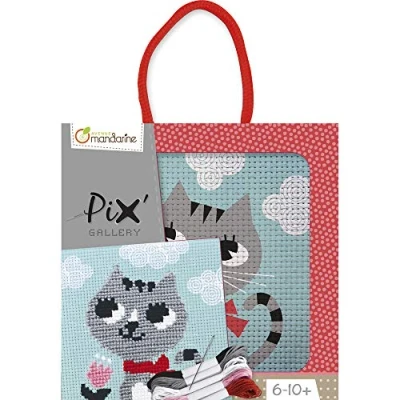 Obrázek Avenue Mandarine KC026O Set Pix Gallery mit bedrucktem Stoff 12,7 x cm, Rahmen 14 2 5 Garnrollen und 1 Nadel, Set, Katze , 6 Jahre bis 10
