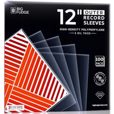 Obrázek BIG FUDGE Vinyl Schallplatten Hüllen Außen 12&quot; x 100 Stk. LP Transparent aus 3mil Starken Polypropylen Kunststoff Aufbewahrung Schutzhüllen 12,75&quot; Sleeves