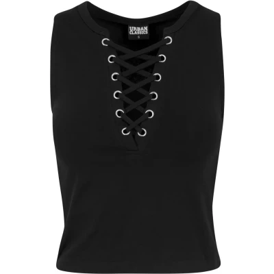 Obrázek Urban Classics Ladies LACE UP Cropped TOP Top, Ženy, Velikost: Small, Black
