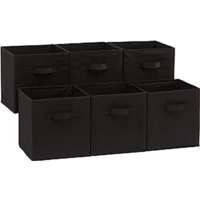 Obrázek Amazon Basics Skládací úložná kostka/organizér z látky s úchyty, 26,6 x 27,9 cm, 6 kusů, jednobarevná černá