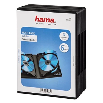 Obrázek Hama DVD obaly na 6 (také vhodné pro CD a Blu rays, S fólií zasunutí krytu) 3dílné balení, černá