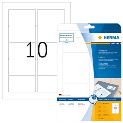 Obrázek HERMA 8840 univerzální etikety pro inkoustové tiskárny, 25 listů, 83,8 x 50,8 mm, 10 na arch A4, 250 kusů, samolepicí, potisknutelné, matné, prázdné samolepicí nálepky