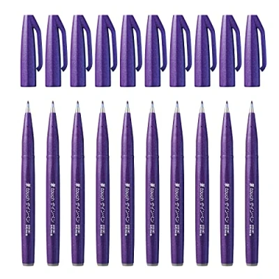 Obrázek Pentel SES15C V Brush Sign Pen vláknové pero, 10 kusů, fialové