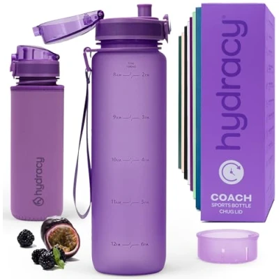 Obrázek Hydracy Trinkflasche mit Fruchteinsatz 1L Wasserflasche BPA freie Zeitmarkierung Auslaufsichere Sportflasche Kondensationsfrei für Sport und Outdoor