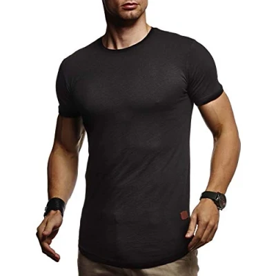 Obrázek Leif Nelson pánské letní tričko s kulatým výstřihem, Regular Fit 100% bavlna, Basic tričko, Casual černá, M