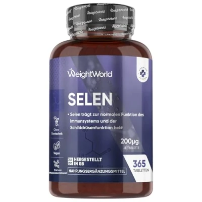Obrázek Selen 200 µg 365 tablet Selenmethionin na štítnou žlázu, imunitní systém, ochranu před oxidačním stresem, vlasy a nehty (EFSA) Vegan Pure Selenium zásoba 1 rok muži ženy maxmedix