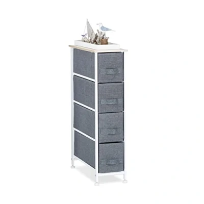 Obrázek Relaxdays Regálový systém, 4 látkové zásuvky, V x Š H: 76 20 48 cm, univerzální zásuvkový box, kov a dřevo, šedá