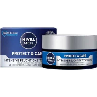 Obrázek NIVEA MEN Protect &amp; Care intenzivní hydratační krém, zklidňující péče o pleť Pro muže, 48h pleťový krém s Aloe Vera a Vitamin B5 (50 ml)