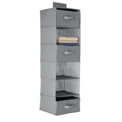 Obrázek Amazon Basics Závěsné uložení pro skříň Nástěnná skříňka se 3 odnímatelnými zásuvkami, 6 polic, šedá, 17. 5 cm průměr 34,5 š x 31 v