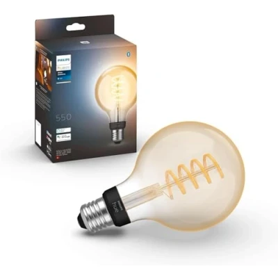 Obrázek Philips Hue White Ambiance E27 Filament Globe lampa (550 lm), stmívatelná LED žárovka pro světelný systém se všemi odstíny bílé, chytré ovládání světla pomocí hlasu a aplikace