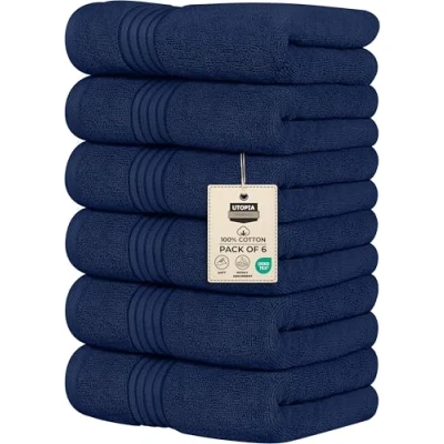 Obrázek Utopia Towels Premium Handtücher 100% gekämmte, ringgesponnene Baumwolle, ultraweich und sehr saugfähig, Dicke 41 x 71 CM&#039;s, hochwertige (6er Pack, Marineblau)