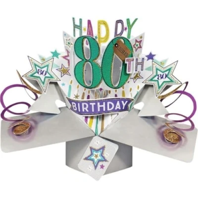 Obrázek Second Nature pop Ups Narozeninové up přání s nápisy a hvězdami &quot;Happy 80th Birthday&quot;