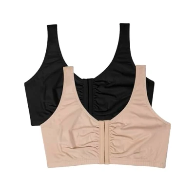 Obrázek Fruit of the Loom Damen Front Close Builtup Bra Sport BH, Undurchsichtige, Sand/Schwarz, 2er Pack, 85