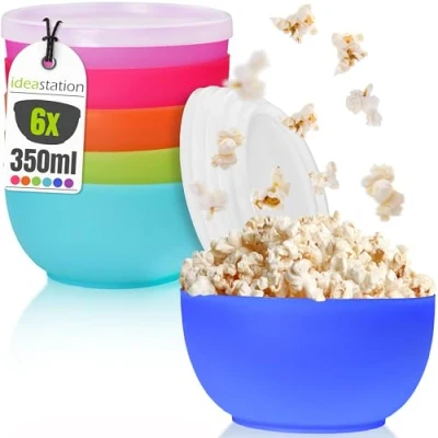 Obrázek idea station Plastová miska NEO s víkem 6 kusů 12 cm / 350 ml pestrá perfektní na müsli nebo salátová mísa sada misek odolných proti rozbití pro děti dětskou kaši