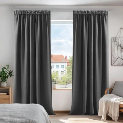 Obrázek Zatemňovací závěs Deconovo s řasící páskou 140 נ175 a נ245 cm, Tmavě šedá, 245x140