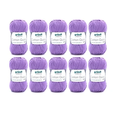 Obrázek Gründl Cotton Quick Uni, výhodné balení 10 klubíček à 50 g (odolná vlna, snadno udržovatelná pratelná příze ze 100% bavlny, / 125 m, tloušťka jehlic: 3 4, x g), levandule