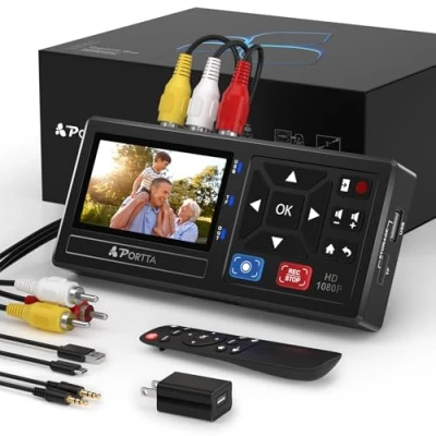 Obrázek Portta VHS to Digital Converter, Video digitalizační rekordér s dálkovým ovládáním, videokazety Digitalizace Compatible with VHS, VCR, DVR, DVD, Hi8, Mini DV, Camcorder, Cassette Tape, Gaming