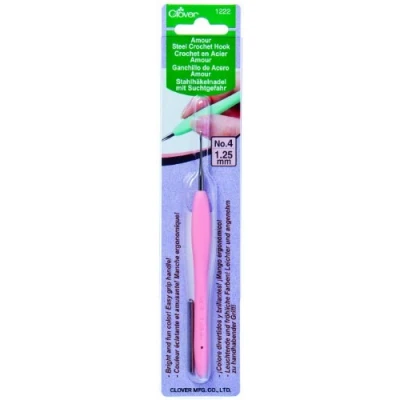 Obrázek Clover CL1222 háčkovací jehla, ocel, růžová, 1,25 mm