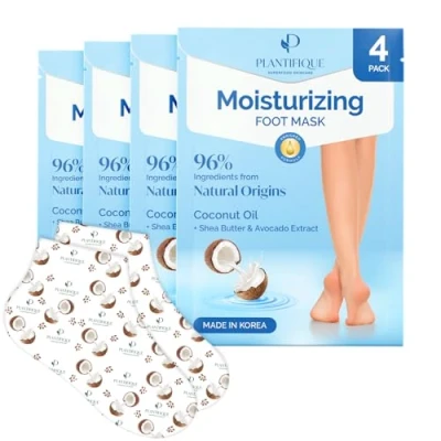Obrázek Plantifique Maska na nohy Box 4 páry pro suché a popraskané nohy, korejské ponožky Skincare měkké paty, změkčuje opravuje suchou drsnou kůži, wellness muže ženy