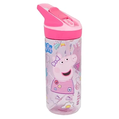 Obrázek Peppa Pig Wiederverwendbare Tritan Flasche für Kinder Wasserflasche mit Anti Tropf System und Silikon Strohhalm leicht zu öffnen Druckknopf Bpa frei Kapazität: 620 ml