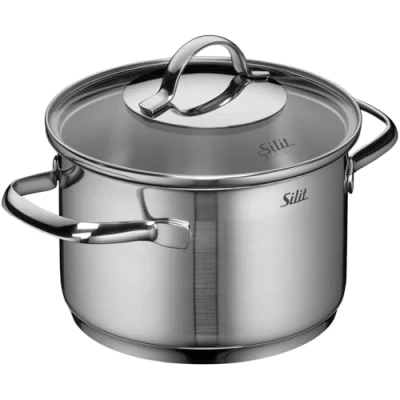 Obrázek Silit hrnec na vaření achátu malý 16 cm, skleněná poklice, maso indukční 1,9 l, nerezová ocel částečně matovaná, bez povrchové úpravy, vhodný do trouby