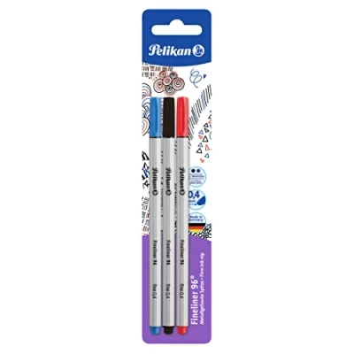 Obrázek Pelikan 940627 Fineliner 96, 3 kusy v blistru, červená/modrá/černá