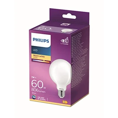 Obrázek Philips LED Classic E27 Filament žárovka (60 W), matná ve tvaru globe s teplým bílým světlem, energeticky úsporné osvětlení dlouhou životností