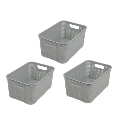 Obrázek BranQ Home essential koš v ratanovém designu sada 3 ks velikost S 7l, plast bez BPA, polypropylen, světle šedý