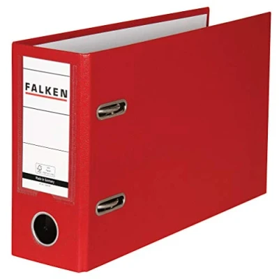 Obrázek Originální Falken PP Color plastový pořadač speciální formát. Made in Germany. 8 cm široký DIN A5 na šířku s výměnným okénkem červený výsuv účet kroužkový dokumenty kancelářský