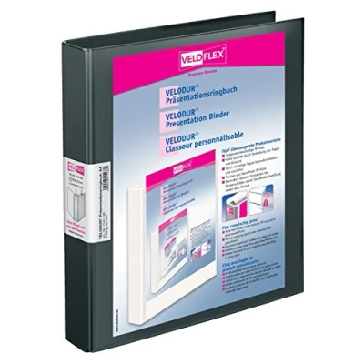Obrázek VELOFLEX 1143180 Prezentační kroužkový pořadač Velodur, DIN A4, páková mechanika, 265 x 315 40 mm, s vnějšími kapsami, černá