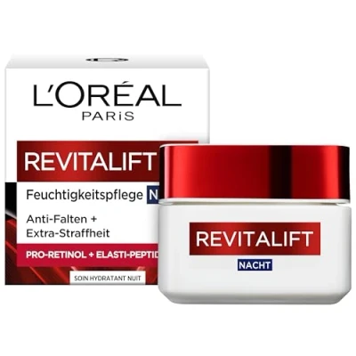 Obrázek L&#039;Oréal Paris Noční péče, Revitalift, péče o obličej proti stárnutí, vráskám a extra napnutí, proelastin olej z meruňkových jader, 50 ml